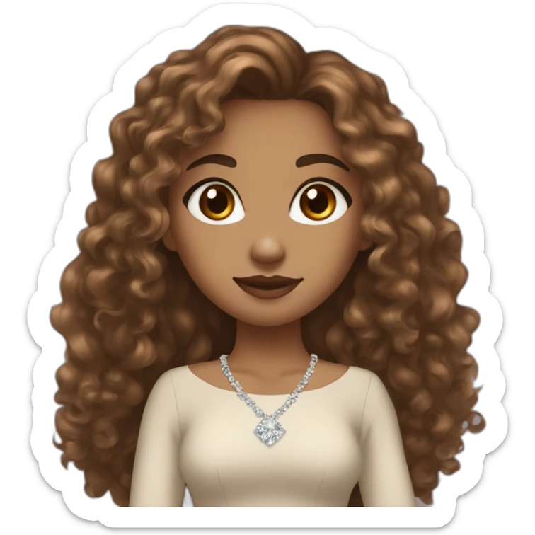 Mixed girl /curly long hair, brown light color/ with dark brown eyes / with a diamond dress sticker