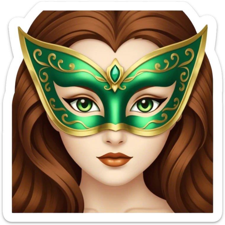 Greeneyed Woman with Long Brown hair venetian mask sticker