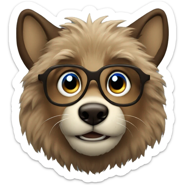 portrait of a big brown furry wolf boy with blue eyes and round glasses sticker