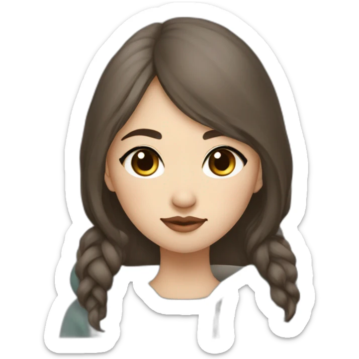 Kazakh girl with brown wolf cut hair, dark eyes and septum whose style was influenced by korea sticker