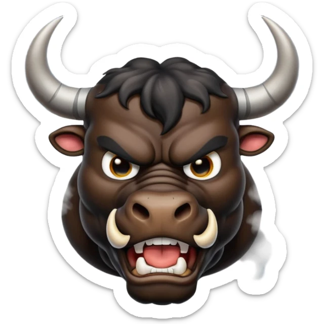 Emoji of an angry black powerful bull with steam coming out of its nose sticker