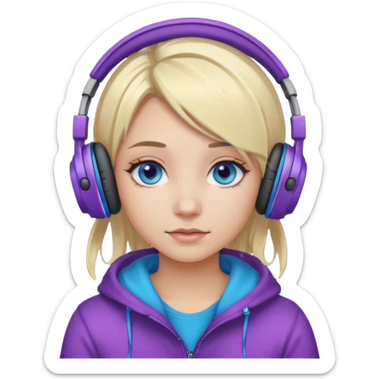 girl blond with purple highlights hair blue eyes and wearing headphones sticker