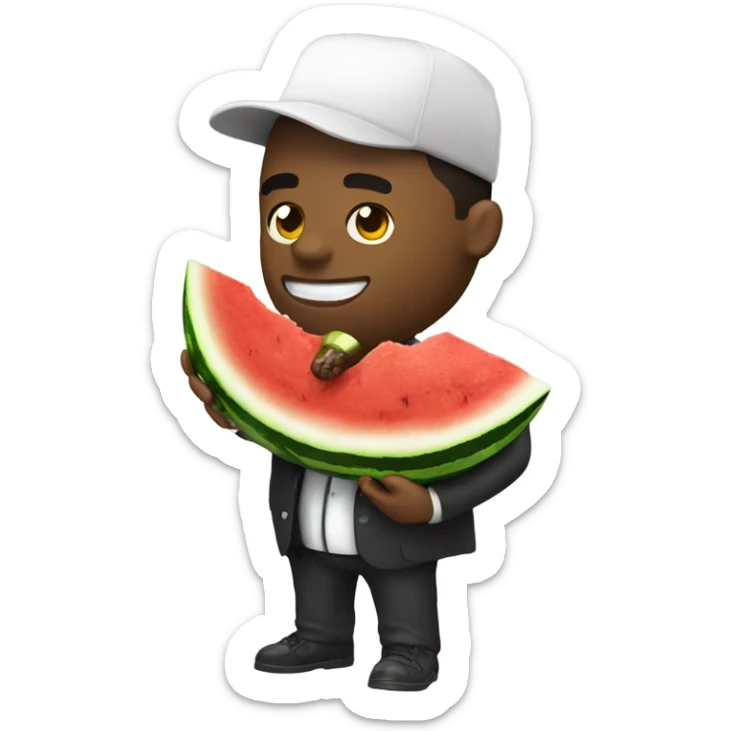 emoji of a gangster man eating a watermelon and chicken leg sticker