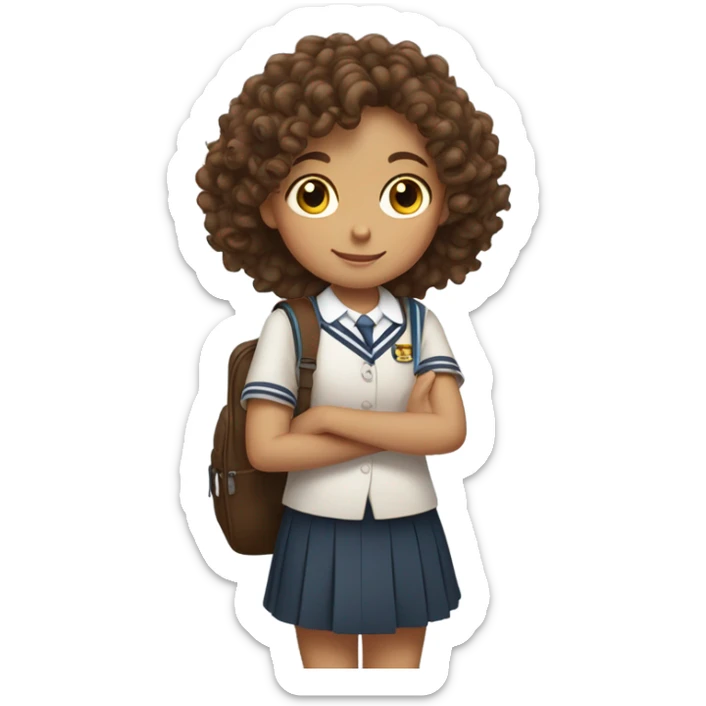 Little Girl with Brown Curly Hair And Schoolbag whole Body sticker