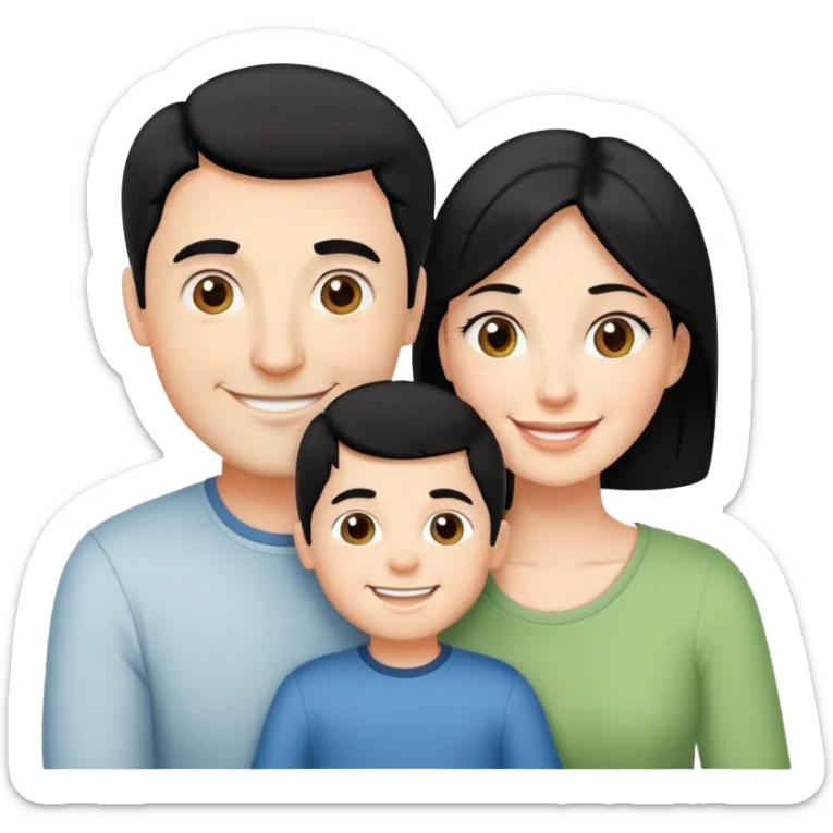 happy white family with husband with black hair, wife and one son smiling together sticker