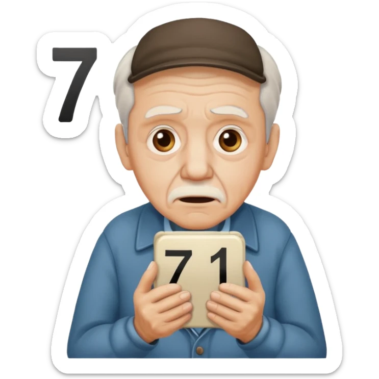 generate iphone emoji of a old gguy hold '7' and '11' numbers on hands scaried sticker