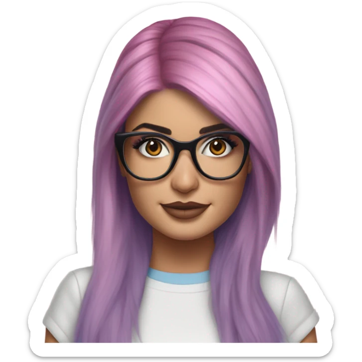 Photo Realistic kylie jenner stylish pink hair BLUE eyes and glasses dress sticker