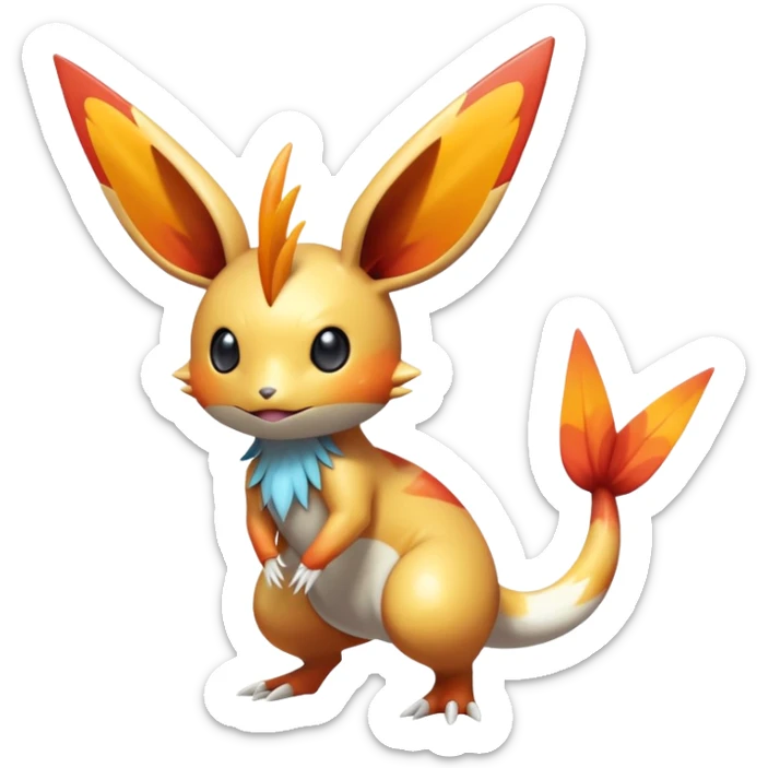 Colorful Shiny Exotic Victini-Salandit-Minccino-Emolga-Fakémon-hybrid-creature (full body)  sticker