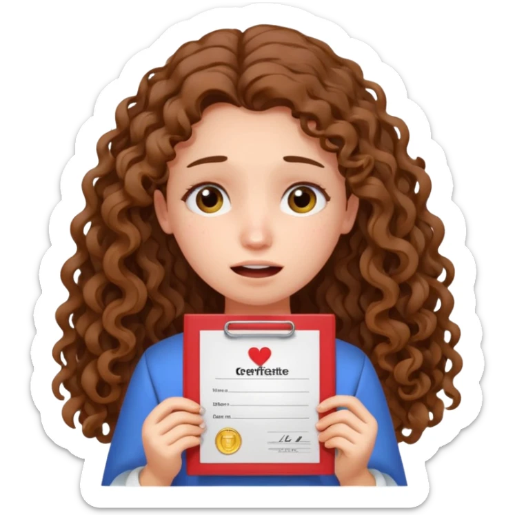 A girl with long curly brown hair crying shows an IELTS certificate with a score of 3.0  sticker