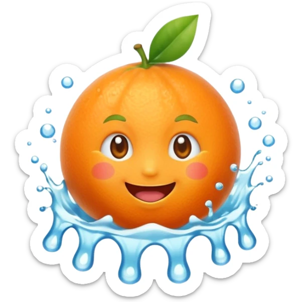 Cute emoji of a super-sweet mandarin orange with a fizzy soda-like feeling, juicy splash, bright orange color, happy expression, kawaii style, transparent background. sticker