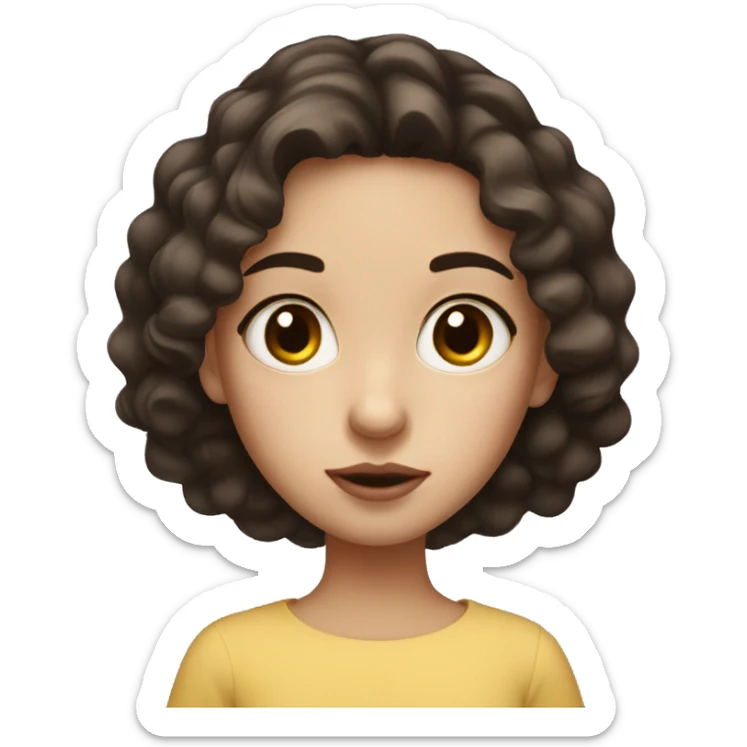 girl with white spots around her eyes, dark brown hair, brown big eyes and lips sticker