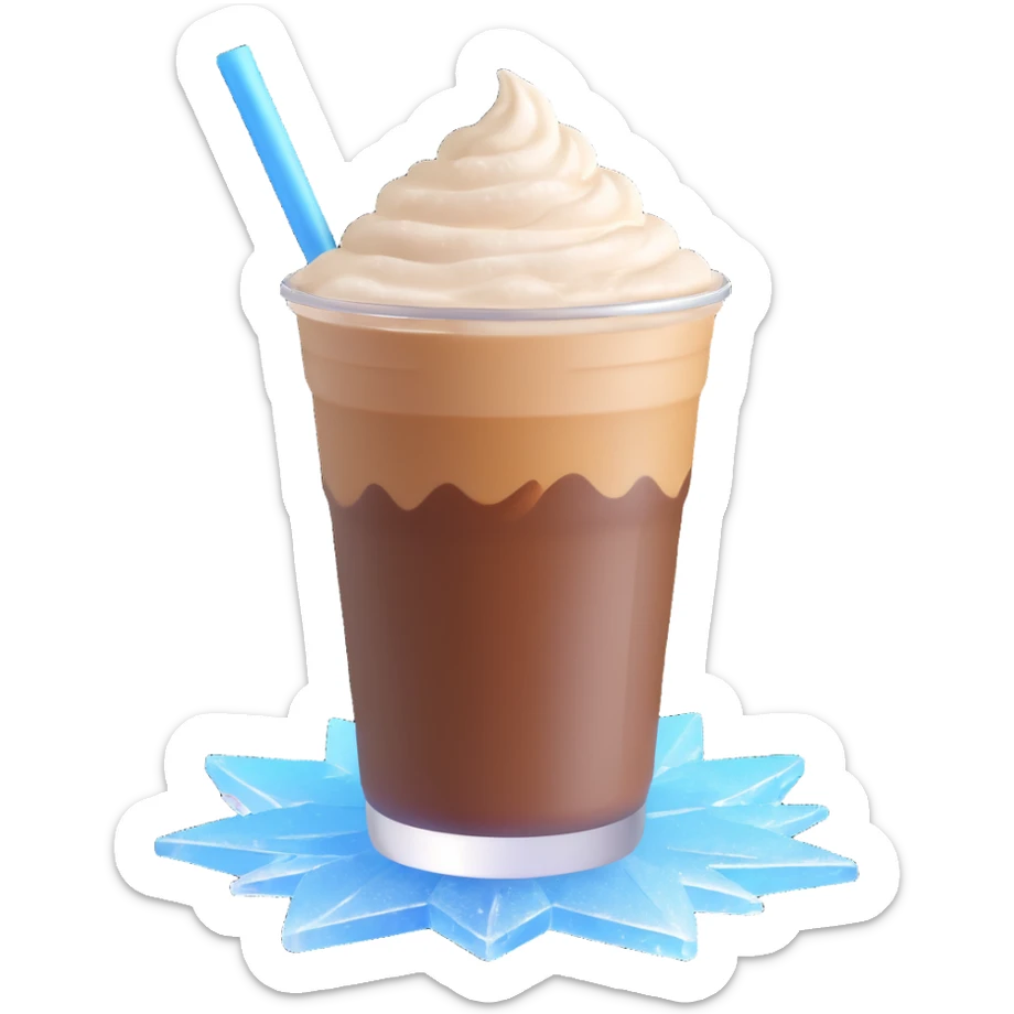 a frozen cup of coffee with ice crystals and frosty details sticker