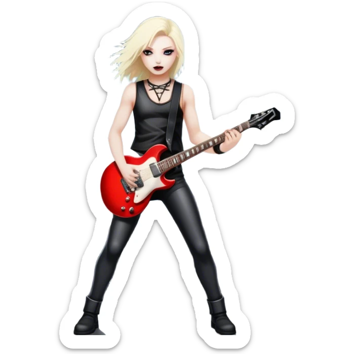 Icon for Heavy Metal: a metal band on stage, with electric guitars, drums, and a powerful vocalist. The atmosphere is intense with flashing lights, music notes, and a crowd of fans. The design should capture the energy and power of a live heavy metal performance. Transparent background. sticker