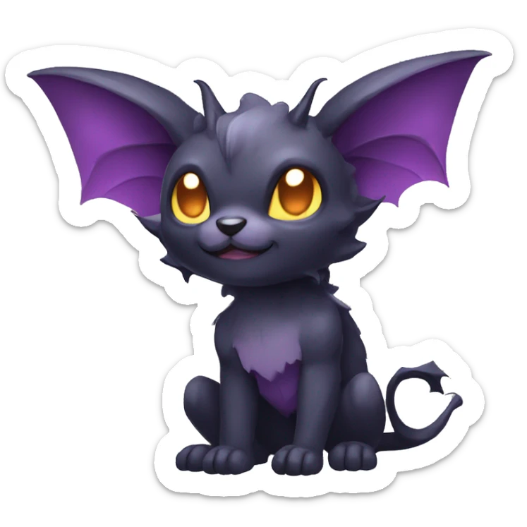 Cute cool fantasy dark-themed animal hybrid Fakemon with horns and bat ears full body sticker