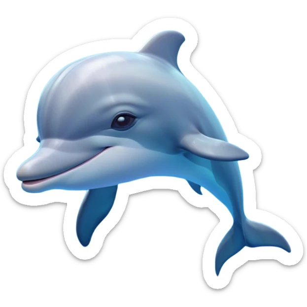 Cinematic Dreamy Dolphin Portrait Emoji, Floating serenely in a gentle sea of soft light, with a relaxed, streamlined body and half-closed, drowsy eyes that reflect a peaceful underwater lullaby, and a subtle, contented smile, Simplified yet irresistibly adorable features, highly detailed, glowing with a soft, dreamy aquatic radiance, high shine, calm and enchanting, stylized with an air of sleepy marine wonder, soft glowing outline, capturing the essence of a super cute dolphin that appears ready to drift into a sweet, soothing nap! sticker