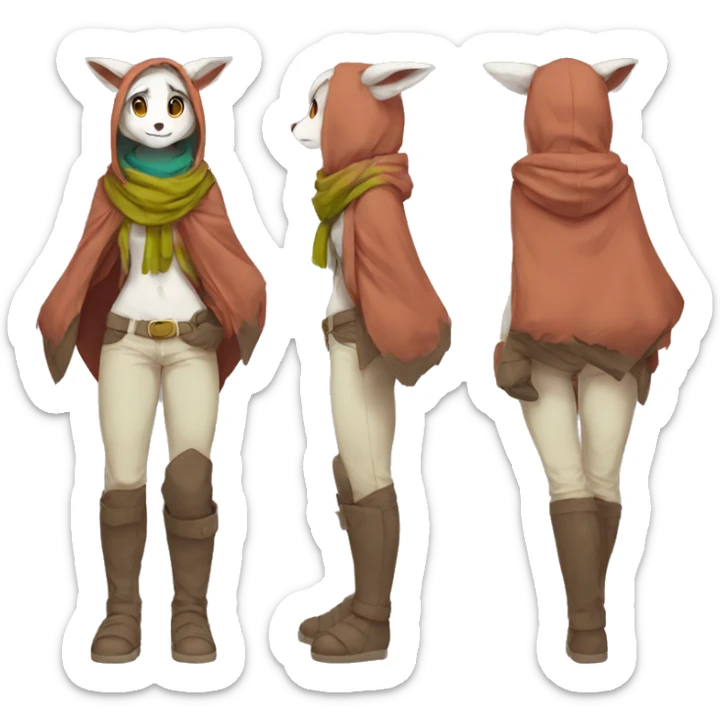 Anthro Sona Fakemon with a scarf and a hood Full Body sticker