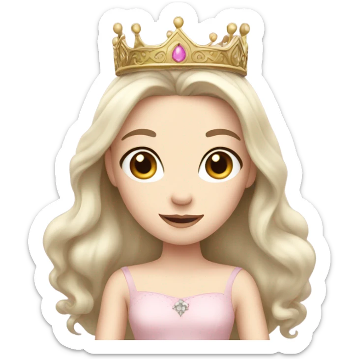 Princess- pale skin- Long dark hair- crown- light pink dress sticker