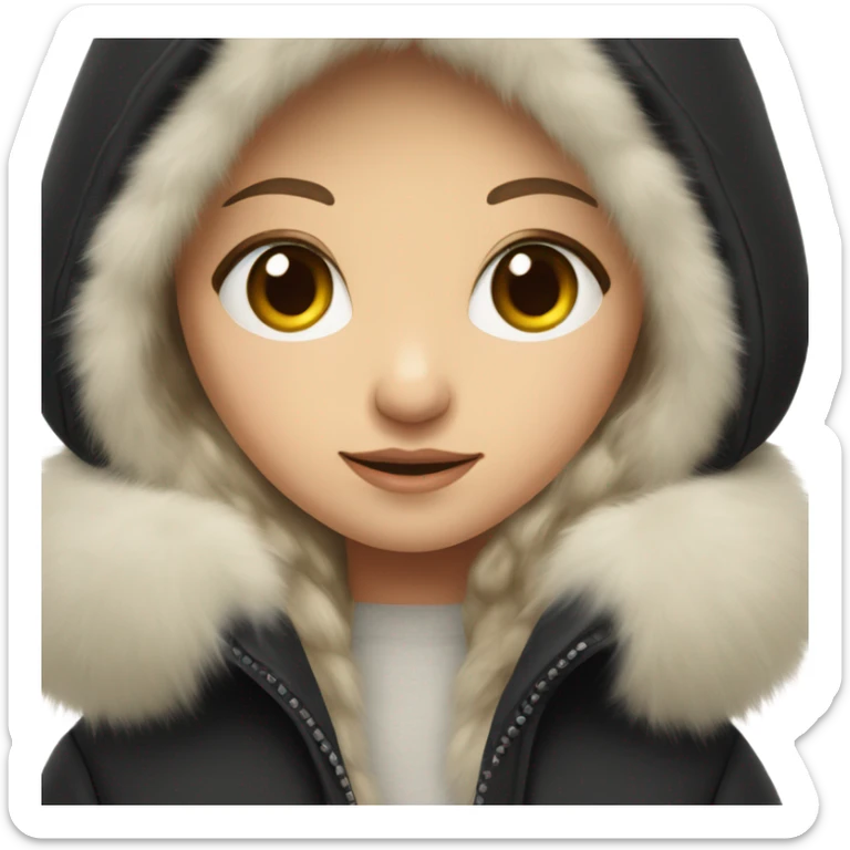 Cold white skinned girl in black winter coat with fur hood sticker