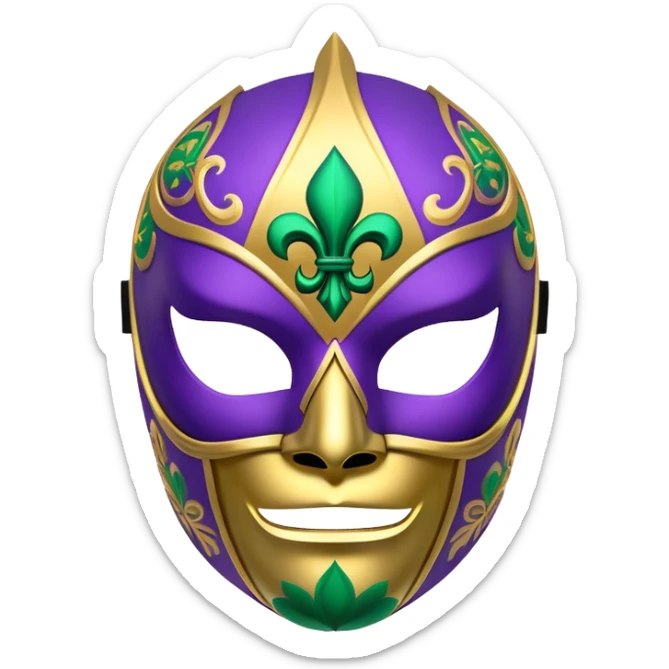 Louisiana themed luchador mask with fleur-de-lis and Mardi Gras colors (purple, green, gold) sticker