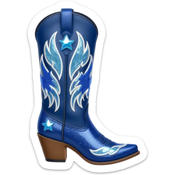 Realistic navy blue fashion cowgirl boots with sparkly shiny glitter fringe sticker