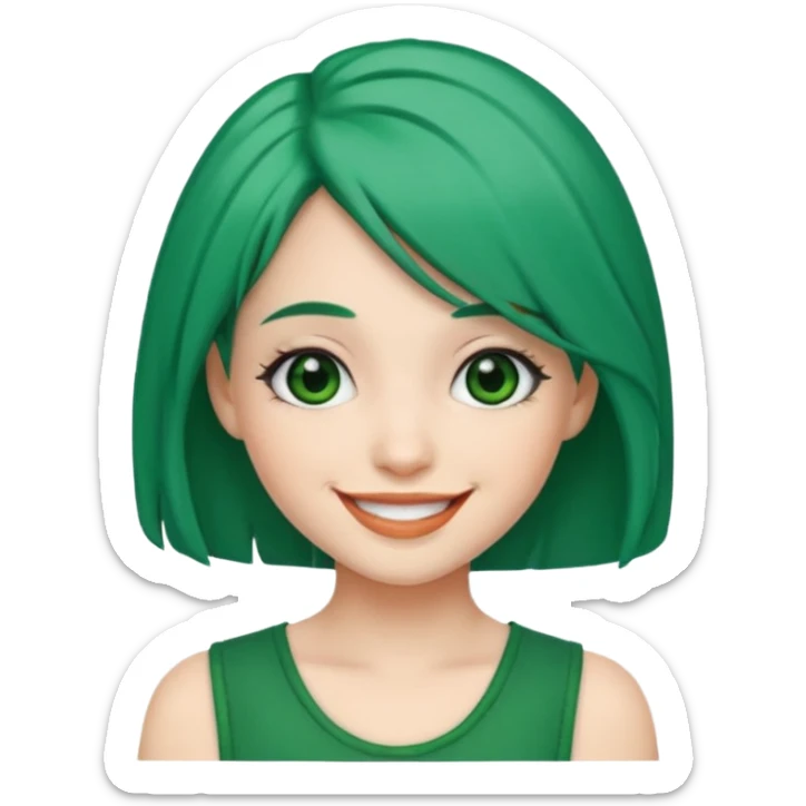 Emoji girl Emerald green hair, fair skin, and eye black  sticker