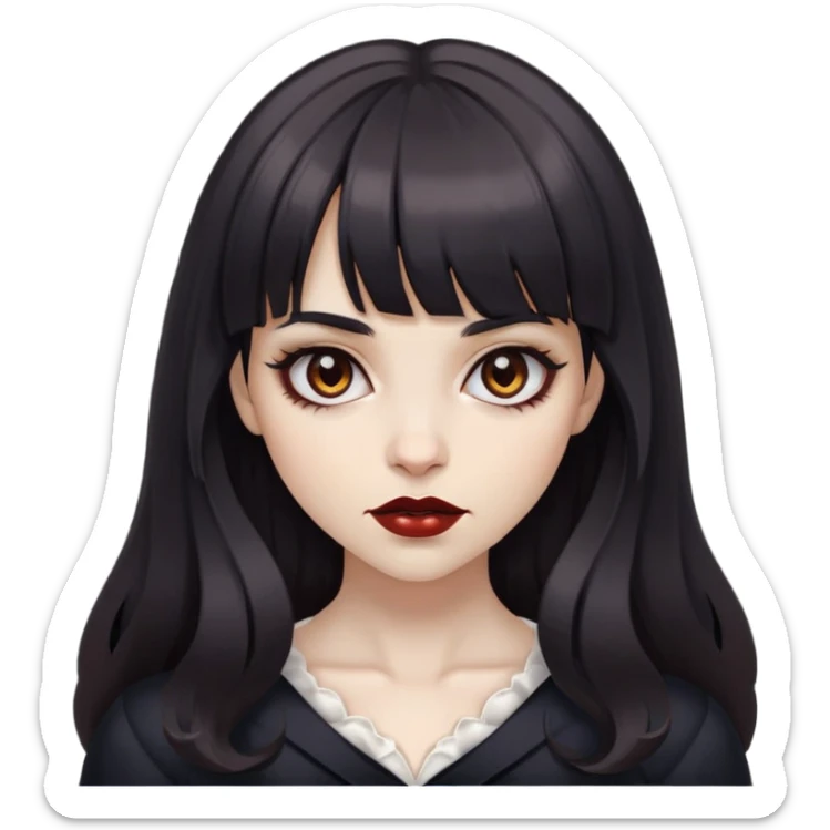 Brown girl, with wavy black hair, straight bangs, brown eyes, Vampiric appearance  sticker