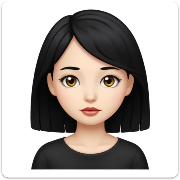 normal girl emoji, long hush cut hair, black hair, clean makeup, dark background sticker