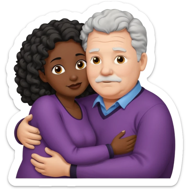  Old White  fat man no hiar hugging dack skin curly hair woman sticker