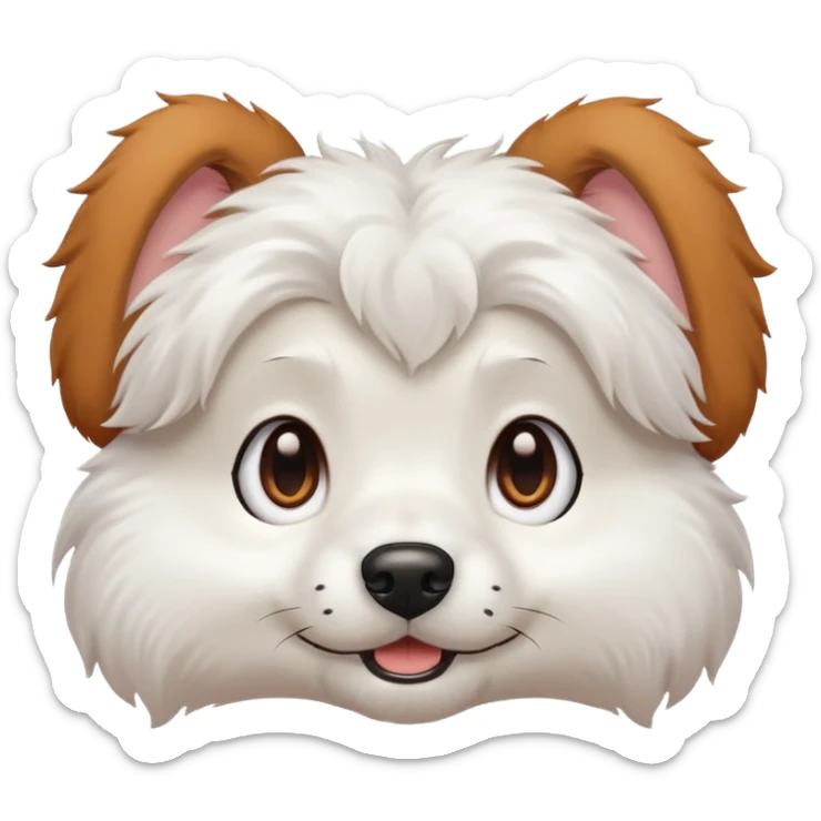 White dog with brown eyes and some long white body and white ears with brown spots curved on the sides sticker