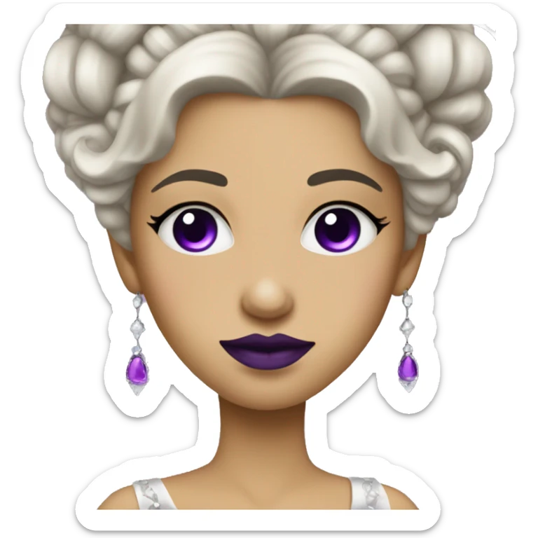 A girl with an elegant dress as a queen, that has purple lips and with just one eye, and the other is like a void  sticker