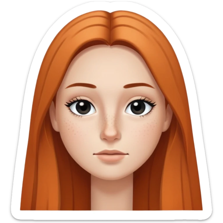 woman with straight long hair, deep black eyes, minimal makeup, and freckles on cheeks and nose sticker