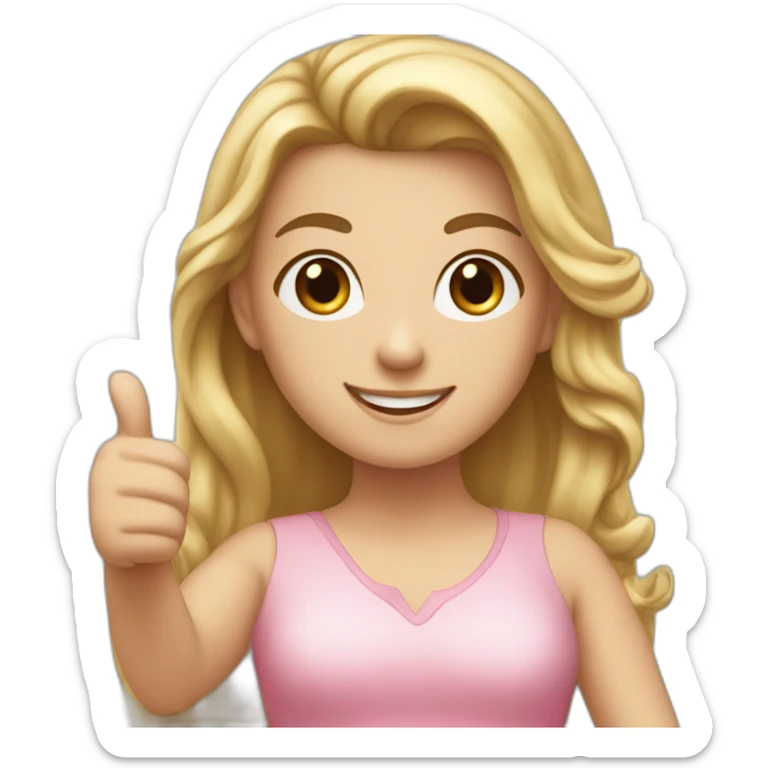 the white girl in the pink dress gives a thumbs up. sticker