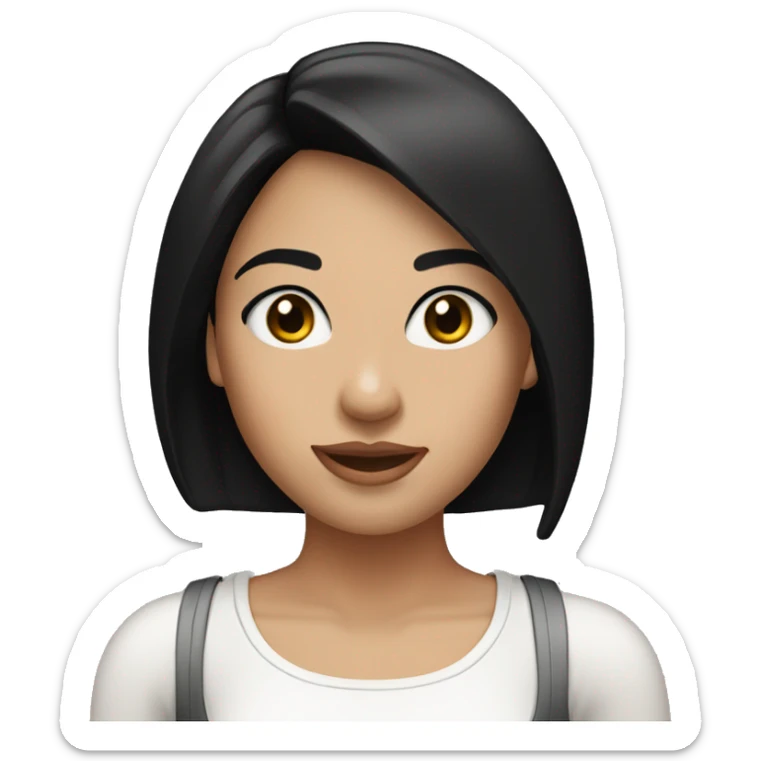 A girl with straight black hair with eyelashes and clear skin with a white tank top  sticker