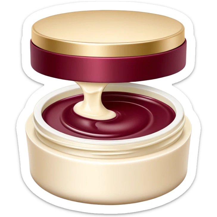 Elegant looking facial cream in a burgundy container that’s open and revealing the cream in a perfect shape (1 item) sticker