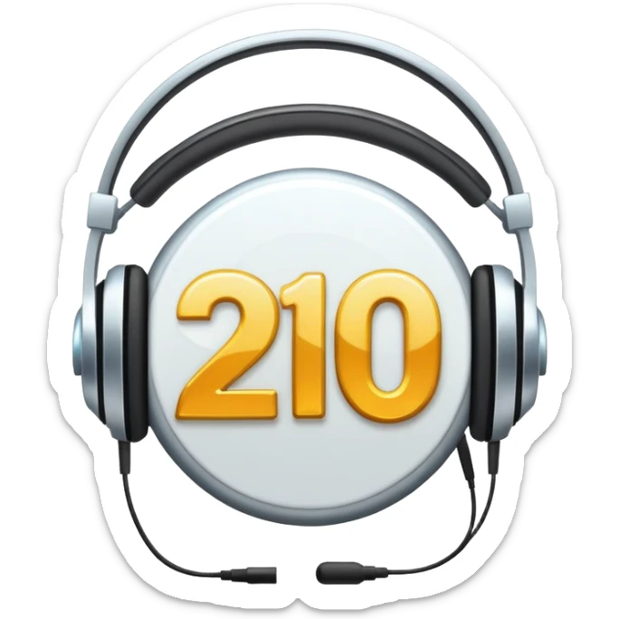 Music playlist badge with large "2010" number in the center, with headphones sticker
