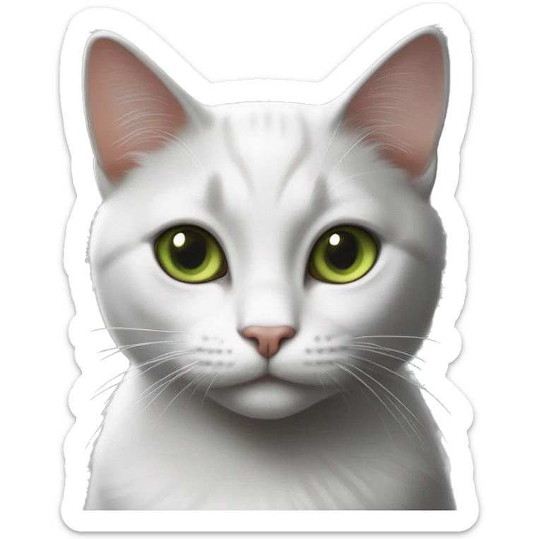 Black cat with olive green eyes, a little white patch of fur on her chest, and two white whiskers on her right side. sticker