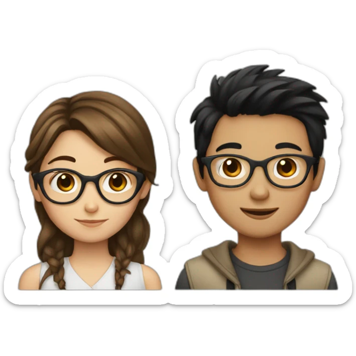 Girl with brown hair, glasses and a boy with black hair without glasses sticker