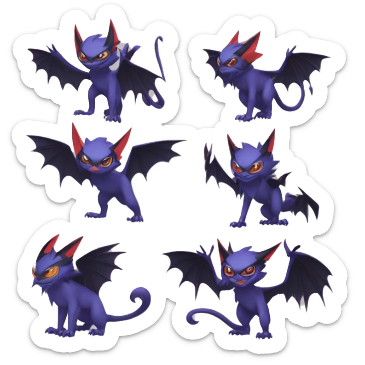 Edgy Cool Kawaii Litten-Noivern-Noibat-Absol-Pokémon Full Body sticker