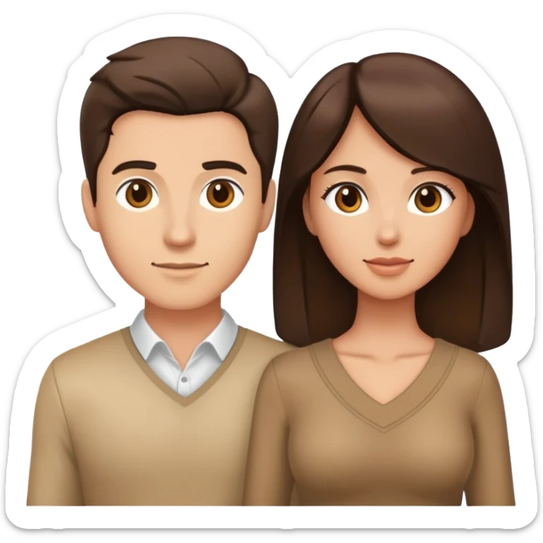 Chest upwards view of attractive brunette man and woman with light tan skin standing next to each other sticker
