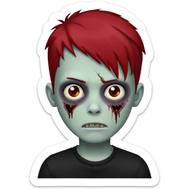 boy zombie with red and black hair  hair emo dark brown eyes and the hair With blackshirt  sticker