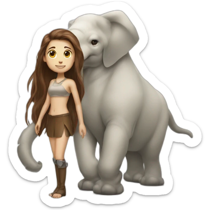Girl with long brown hair cyborg and mamouth trunk sticker