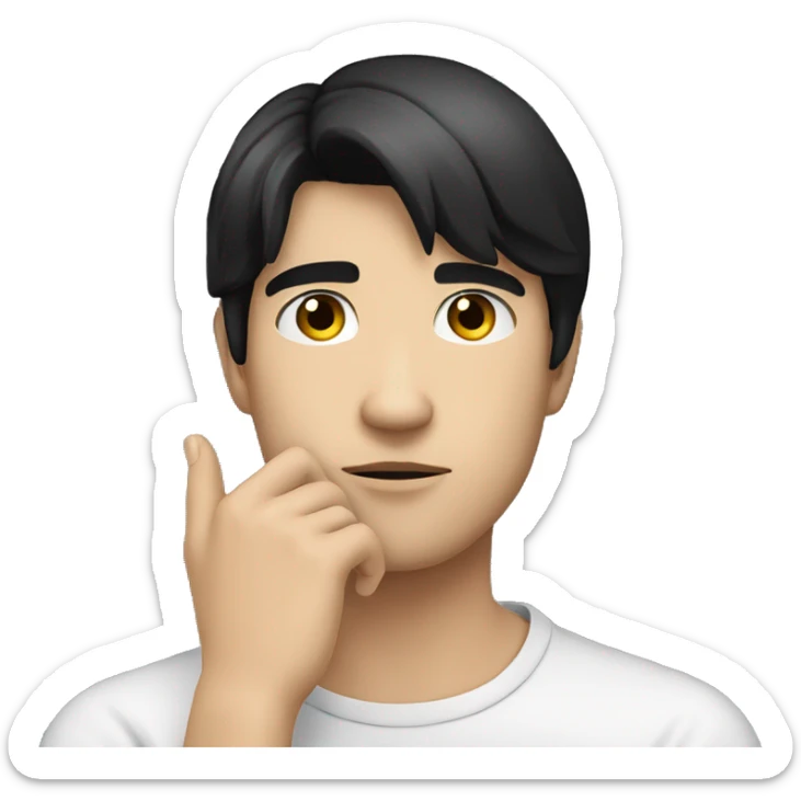 thinking with his hand on chin white young male with black hair without body just face and hand sticker