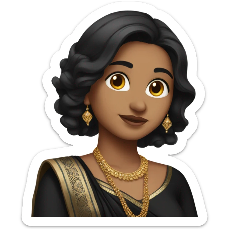 Pretty Indian girl with long black hair wearing black saree sticker