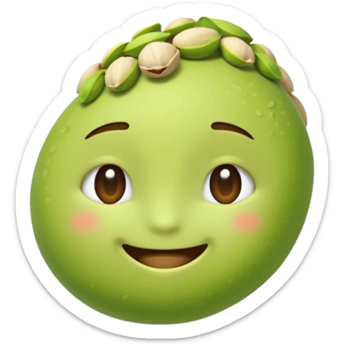 can you make a cuite pistachio emojii that is pixalited and wear th echaracter laught/ smile to the point where it closes it eyes  sticker