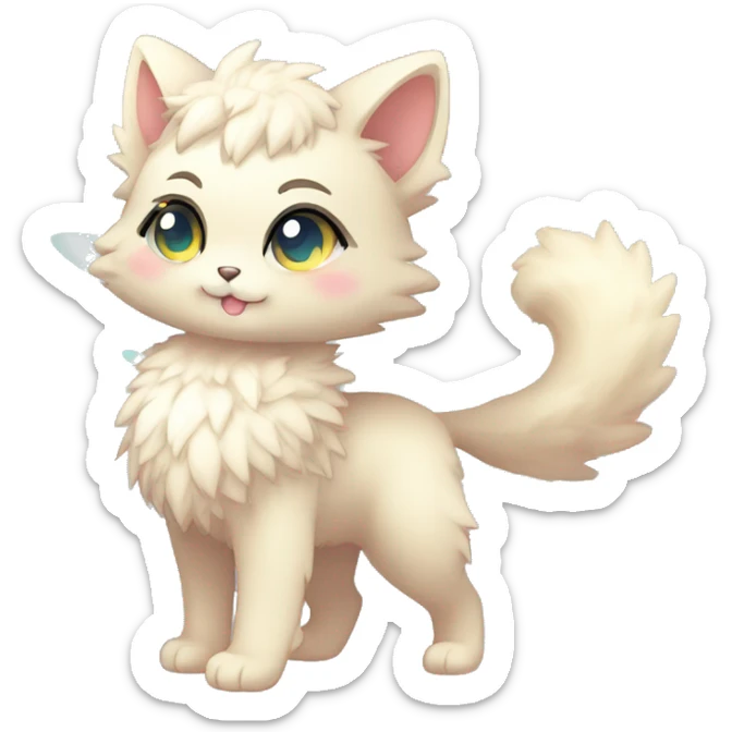 Cute Cool Kawaii Beautiful Pretty Chibi Fur-Sona Shiny Colorful Sparkly Fakemon Full Body sticker