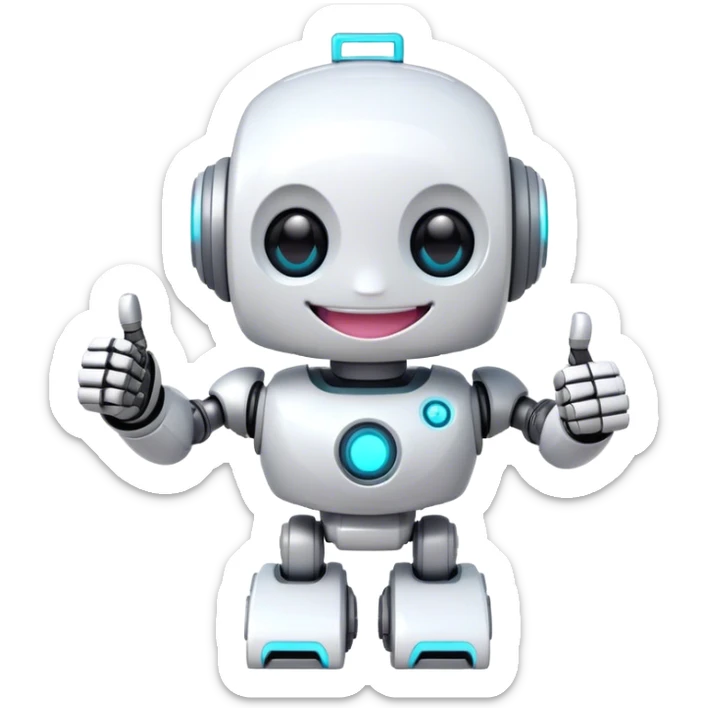 portal-style cute girly robot with a big smile, giving a big thumbs-up sticker