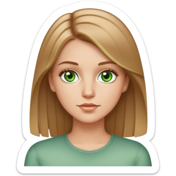 White girl with pin straight hair that is light brown with blonde highlights and green eyes sticker