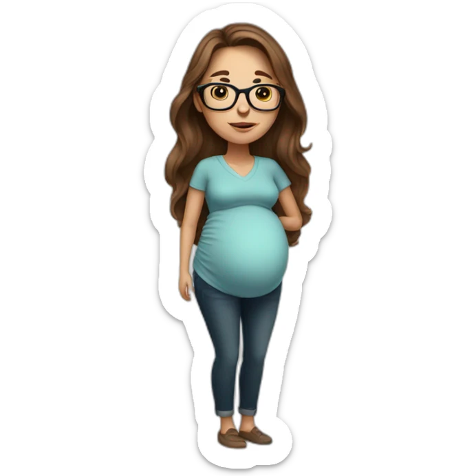 Pregnant White woman with long brown hair and glasses sticker