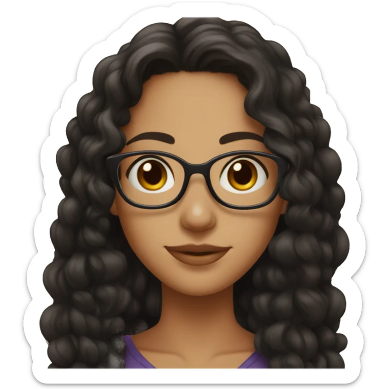 girl, big nose, long curly black hair, earrings, brown eyes, tan skin, freckles, glasses sticker