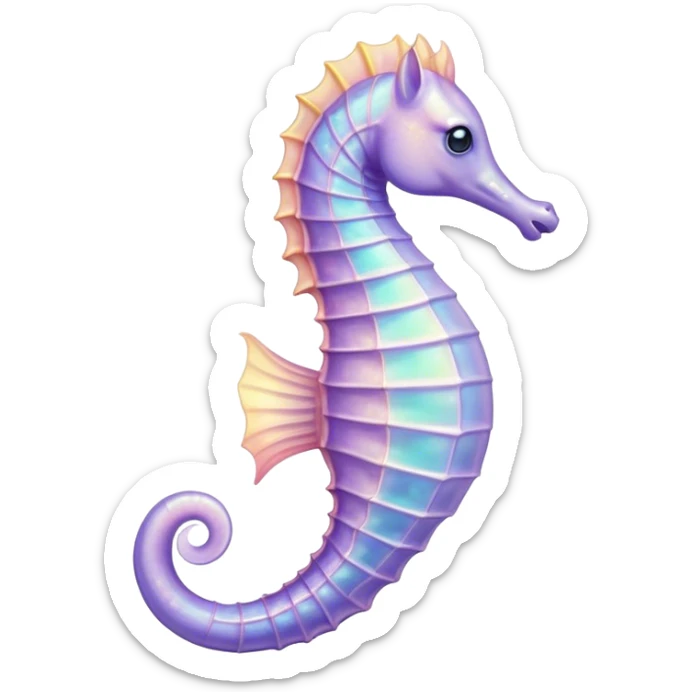 Cinematic Realistic Noble Sea Horse Portrait Emoji, Poised and graceful, with a slender, curved body and an elegantly arched neck adorned with finely detailed, shimmering scales in soft pastel hues, and gentle, focused eyes, rendered with lifelike texture and natural light; high shine, intelligent and serene, styled with an air of oceanic elegance, focused and attentive, soft glowing outline, capturing the essence of a watchful and confident sea horse that appears to drift out of the screen with effortless grace! sticker